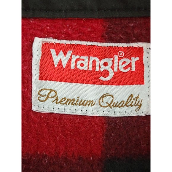 Vintage Wrangler Men's (L) Black & Red Buffalo Plaid Fleece Button Up Shirt - Picture 7 of 9